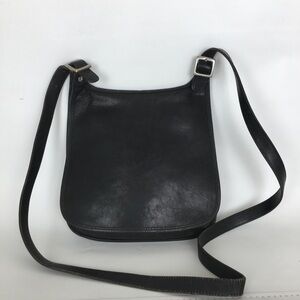 Vintage Coach 9135 Black Leather Slim Hippie Flap Saddle Bag Crossbody Purse